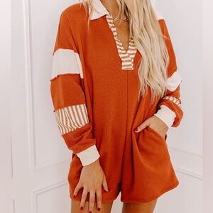 Bucket List Burnt Orange Oversized Romper PSmall NWOT